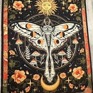 Mystical Moth Tapestry with Orange Accents